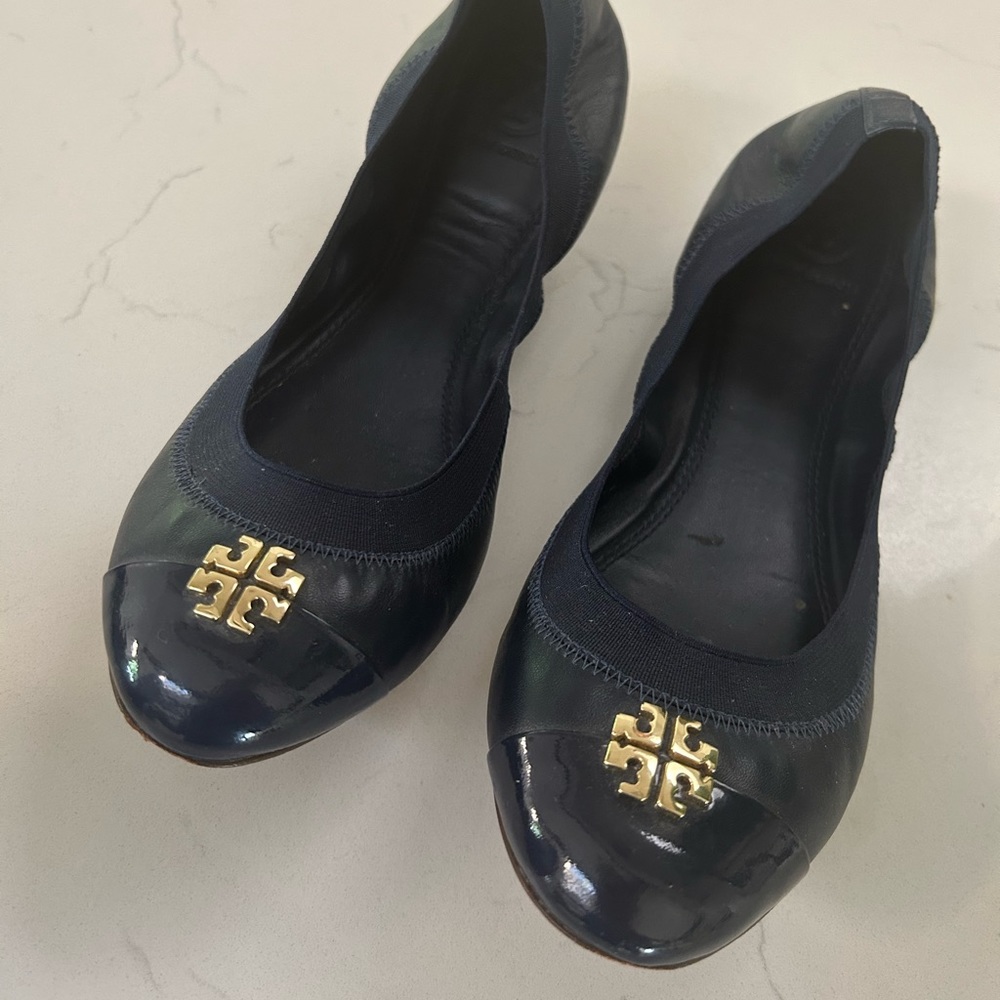 Tory Burch Navy Leather Ballet Flats